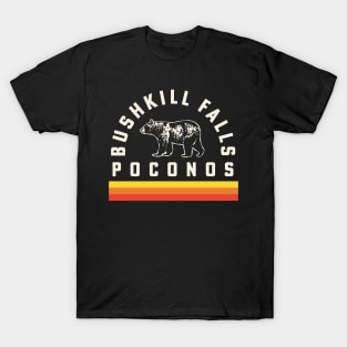 Bushkill Falls Poconos Pennsylvania Souvenir Bear Retro Vintage Stripes T-Shirt